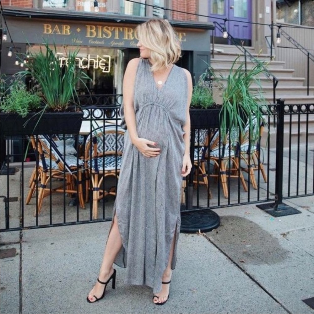 HATCH NAYA CAFTAN MAXI DRESS DITSY FLORAL BLACK WHITE PRINT MATERNITY SIZE XS